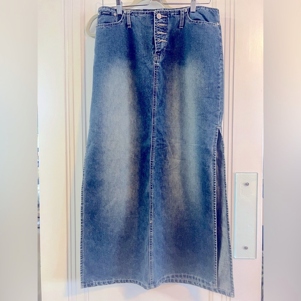 Y2K Vintage Jean Stephen Hardy long Denim Skirt slits  2000 11/12